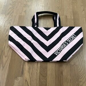 NWT Victoria's Secret Pink and Black Striped Large Canvas Tote Duffle Bag